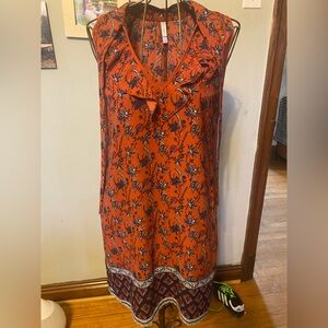 Xhilaration Orange and Blue Floral Midi Dress